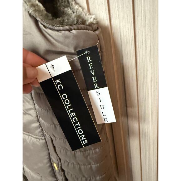 KC Collections Women’s Medium Taupe Reversible Vest Quilted Faux Fur Full Zip - Picture 7 of 13
